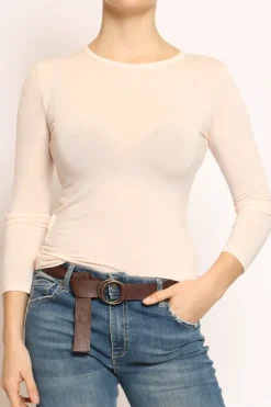 T-shirt elasticizzata misto seta peach