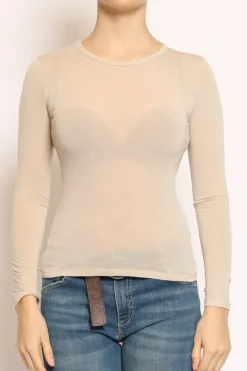 T-shirt elasticizzata misto seta sand