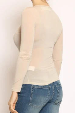 T-shirt elasticizzata misto seta sand