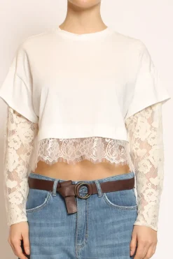 T-shirt inserti in pizzo burro