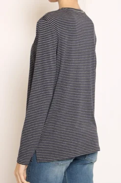 T-shirt manica lunga righe grigio/blu