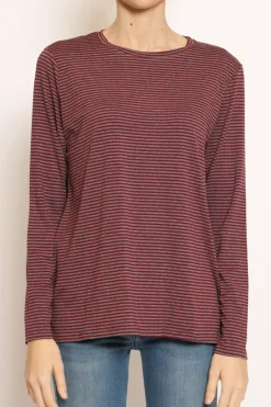 T-shirt manica lunga righe grigio/vino