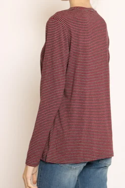 T-shirt manica lunga righe grigio/vino