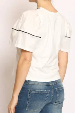 T-shirt manica palloncino righina bianco/bianco