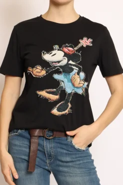 T-shirt patch topo nero minnie