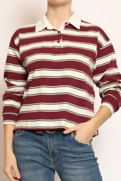 T-shirt polo a righe bordeaux/burro/verde bottiglia