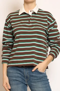 T-shirt polo a righe moka/azzurro/verde