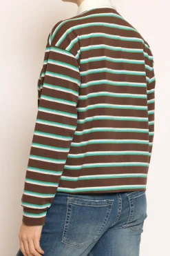 T-shirt polo a righe moka/azzurro/verde