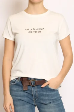 T-shirt ricamo PAZIENZA bianco/moro