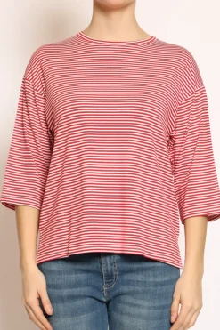 T-shirt righe a scatola in jersey manica 3/4 rosso/bianco