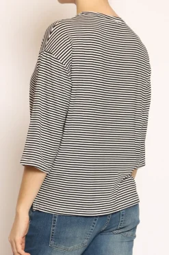 T-shirt righe a scatola in jersey manica 3/4 nero/bianco