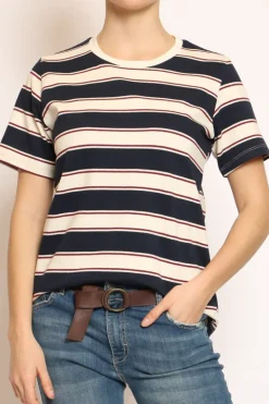 T-shirt righe girocollo blu/burro/bordeaux