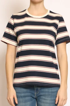 T-shirt righe girocollo blu/burro/bordeaux