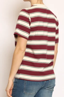 T-shirt righe girocollo bordeaux/burro/verde bottiglia