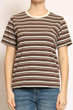 T-shirt righe girocollo moka/acqua/burro