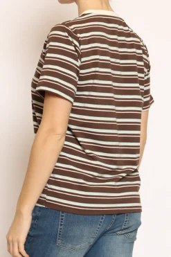 T-shirt righe girocollo moka/acqua/burro