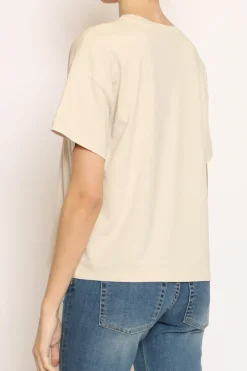 T-shirt scatola elasticizzata mezza manica beige