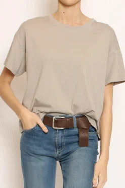 T-shirt scatola elasticizzata mezza manica taupe