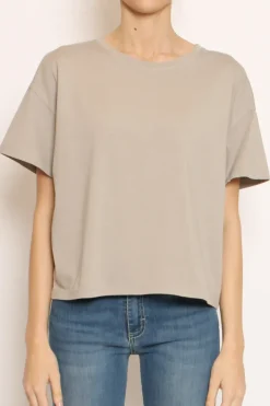 T-shirt scatola elasticizzata mezza manica taupe