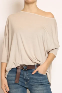 T-shirt scatola over 100%LYOCELL FIBRA NATURALE beige