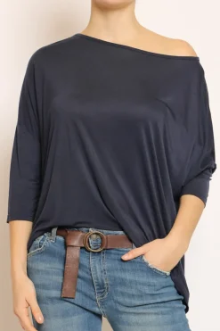 T-shirt scatola over 100%LYOCELL FIBRA NATURALE blu