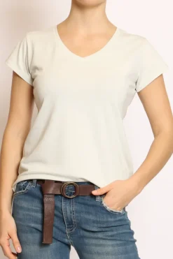 T-shirt scollo V elasticizzata mezza manica mint