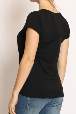 T-shirt scollo V elasticizzata mezza manica nero