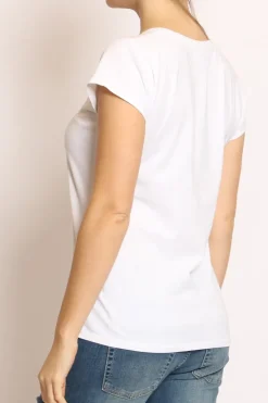 T-shirt scollo V elasticizzata mezza manica bianco