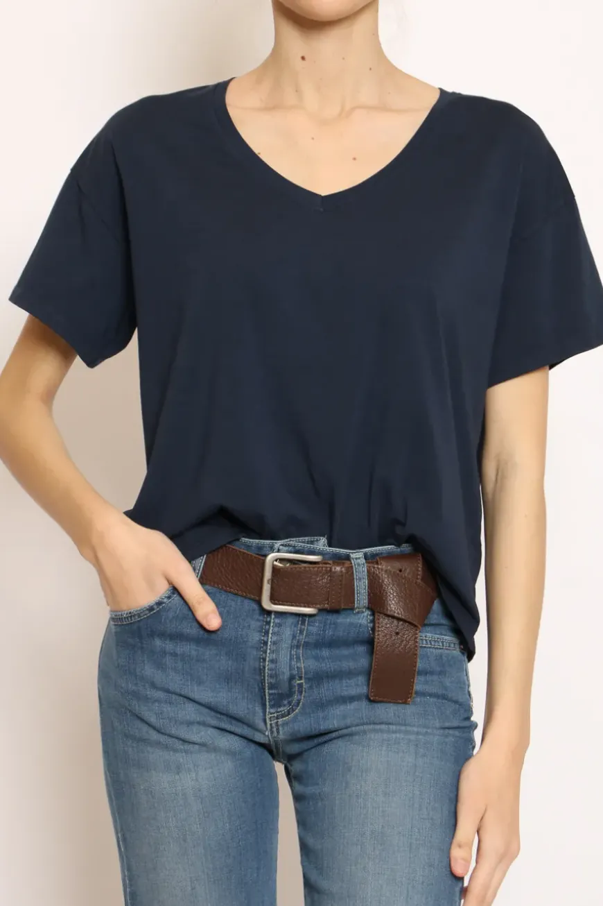 T-shirt scollo V mezza manica blu