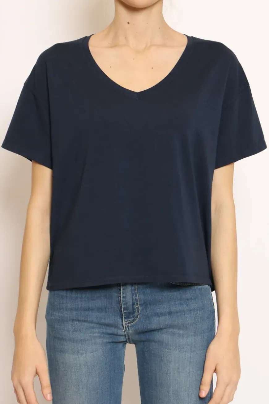 T-shirt scollo V mezza manica blu