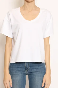 T-shirt scollo V mezza manica bianco
