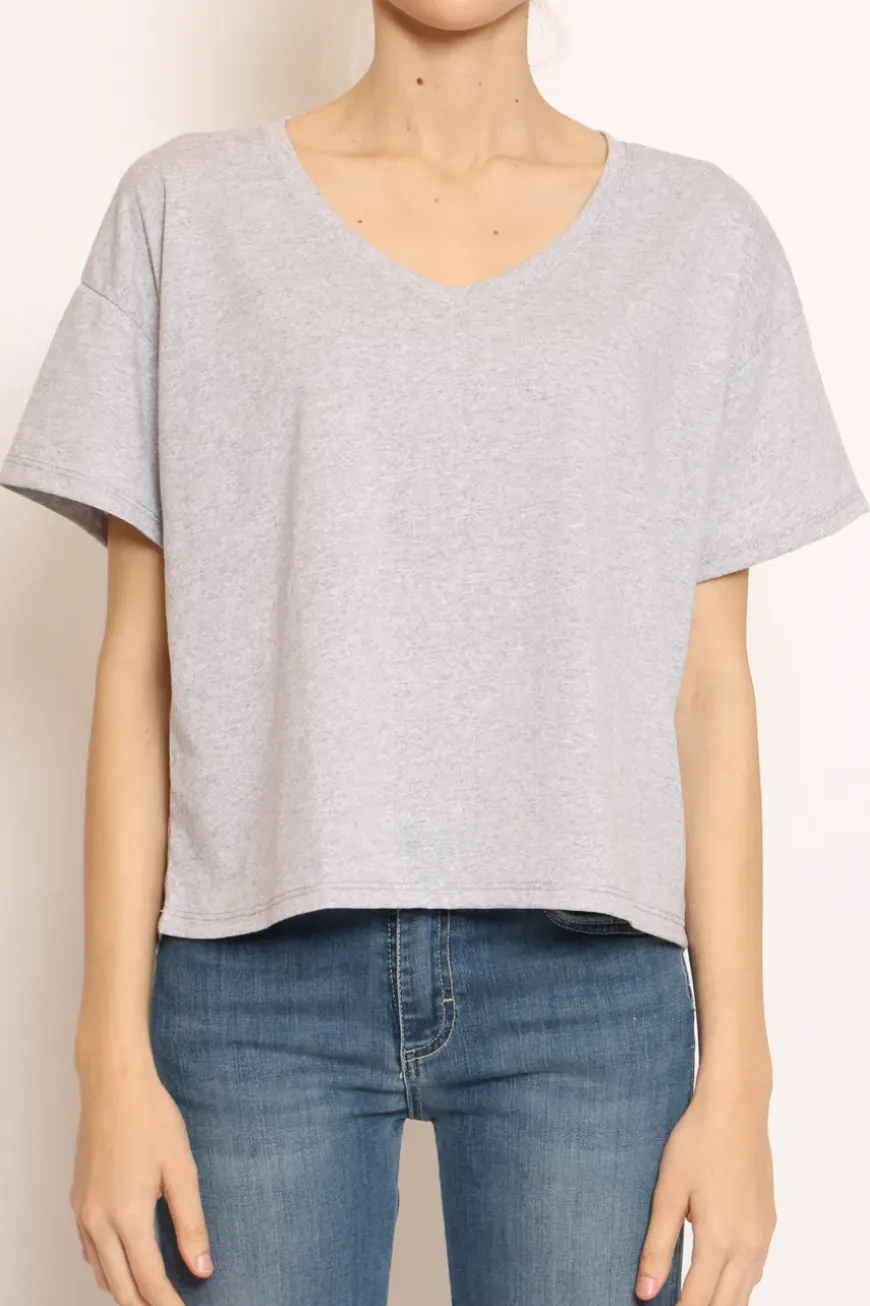 T-shirt scollo V mezza manica grigio melange