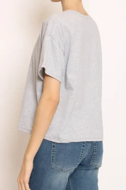 T-shirt scollo V mezza manica grigio melange