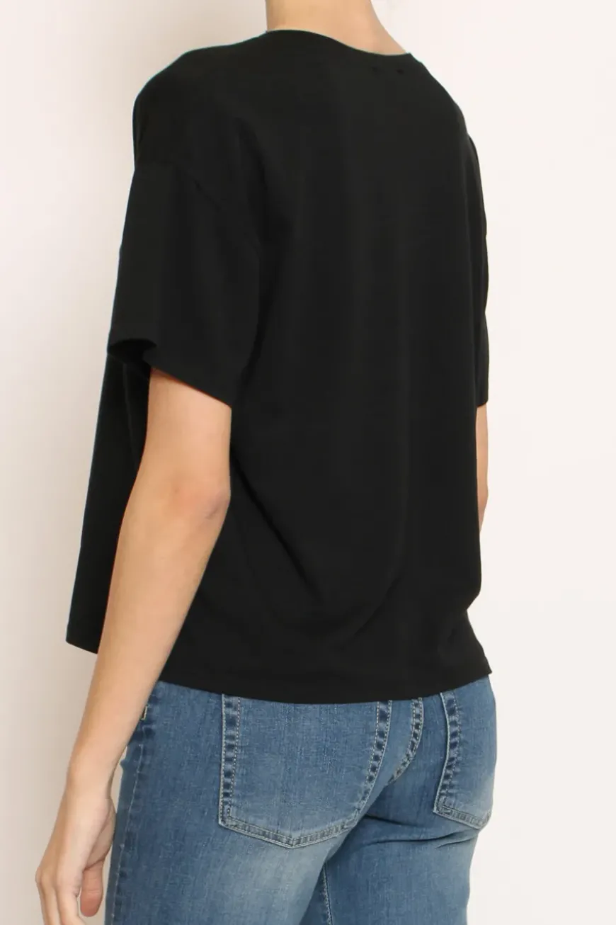 T-shirt scollo V mezza manica nero