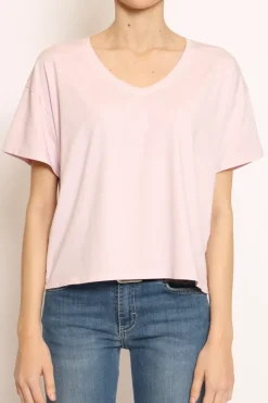 T-shirt scollo V mezza manica rosa