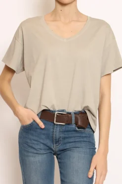 T-shirt scollo V mezza manica taupe