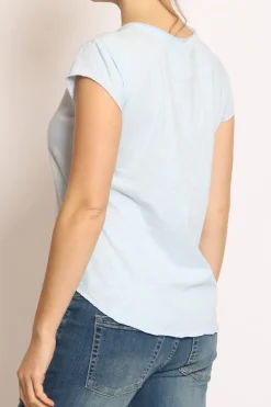 T-shirt taglio vivo cotone fiammato mezza manica cielo
