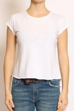 T-shirt taglio vivo cotone fiammato mezza manica bianco