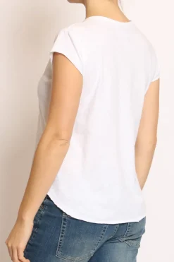 T-shirt taglio vivo cotone fiammato mezza manica bianco