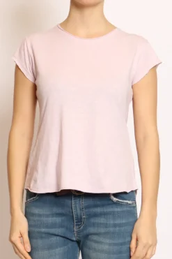 T-shirt taglio vivo cotone fiammato mezza manica rosa