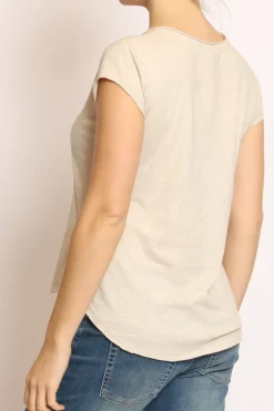 T-shirt taglio vivo cotone fiammato mezza manica beige