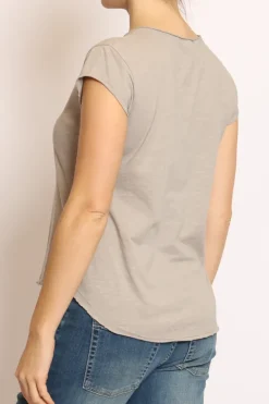 T-shirt taglio vivo cotone fiammato mezza manica taupe