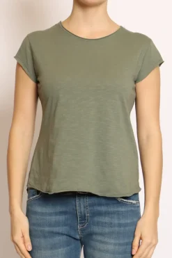 T-shirt taglio vivo cotone fiammato mezza manica militare