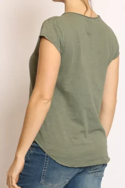 T-shirt taglio vivo cotone fiammato mezza manica militare
