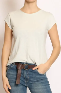 T-shirt taglio vivo cotone fiammato mezza manica mint